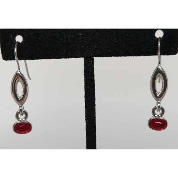 Gennaro Silvertone Red Glass Cabachon Dangle Earrings 1.5 in NWT - Picture 4 of 11